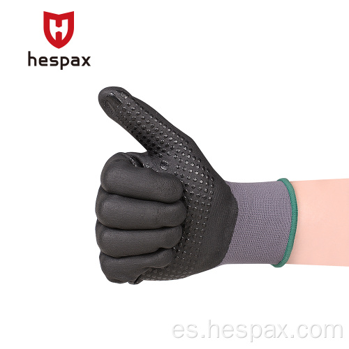 Guantes de trabajo recubierto de nitrilo anti-aceite de nylon de seguridad hespax